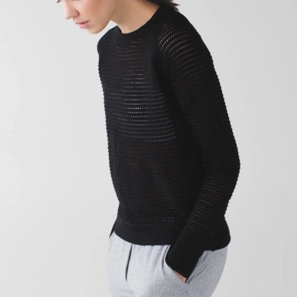 Lululemon Devi Crew Pointelle Black Pullover Sweater